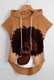 Casual Figure Print Sleeveless Irregular Hem Oversize Hooded Graphics T-shirt