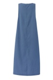 Casual O Neck Sleeveless Pocket Denim A Line Maxi Tank Dresses