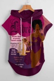 Casual Figure Print Sleeveless Irregular Hem Oversize Hooded Graphics T-shirt