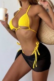 Sexy Backless Belted Bra and Mini Shorts Bikini Sets Cover Up Mini Skirt Beach Vacation Swimwears Three Piece  Swimsuit Set