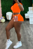 Casual O Neck Short Sleeve Slim Fitted Crop Tops And Shorts Two Pieces Shorts Sets