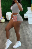 Casual O Neck Short Sleeve Slim Fitted Crop Tops And Shorts Two Pieces Shorts Sets