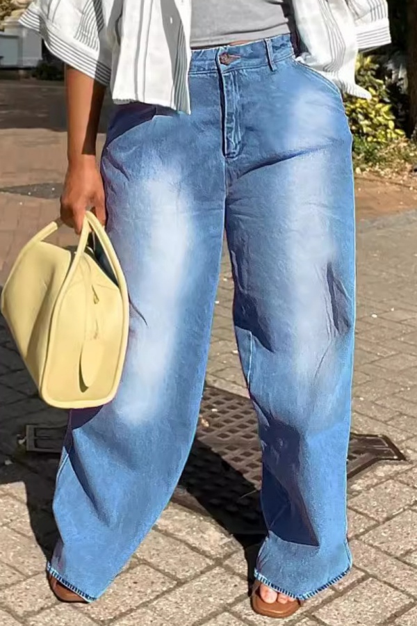 Casual High Waist Distressed Wide Leg Flowy Pants Palazzo Denim Jeans