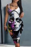 Casual Graphics Print Basic U Neck Sleeveless Vest Bodycon Midi Tank Dresses