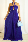 Celebrities Backless Sleeveless Hollow Out Ruched Front Knotted Formal Party Evening Halter Pleated Maxi Dresses