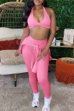 Sportwear Casual  Zipper Collar Long Sleeve Halter Crop Tops And Skinny Pants Two Pieces Trouser Sets