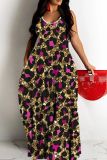 Sexy Graphics Print Backless Spaghetti Strap Floor Length Long Baggy Vacation Maxi Slip Dresses