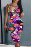 Casual Graphics Print U Neck Sleeveless Vest Bodycon Midi Tank Dresses