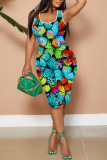 Casual Graphics Print Basic U Neck Sleeveless Vest Bodycon Midi Tank Dresses