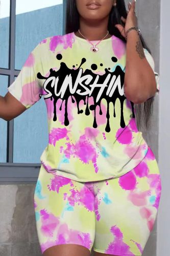Casual Graphics Print O Neck Short Sleeve Oversize T Shirt And Shorts Sportwear Matching Short Set