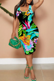 Casual Graphics Print Basic U Neck Sleeveless Vest Bodycon Midi Tank Dresses