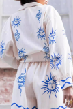 Casual Animal Print Turndown Collar Long Sleeve Blouse Pocket Shorts Vacation Two Pieces Shirt Short Set
