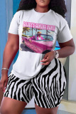 Casual Graphics Print O Neck Short Sleeve Oversize T-shirt And Shorts Two Pieces Shorts Sets