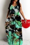 Sexy Graphics Print Backless Spaghetti Strap Floor Length Long Baggy Vacation Maxi Slip Dresses