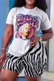 Casual Graphics Print O Neck Short Sleeve Oversize T-shirt And Shorts Two Pieces Shorts Sets