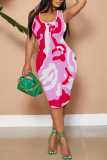 Casual Graphics Print Basic U Neck Sleeveless Vest Bodycon Midi Tank Dresses