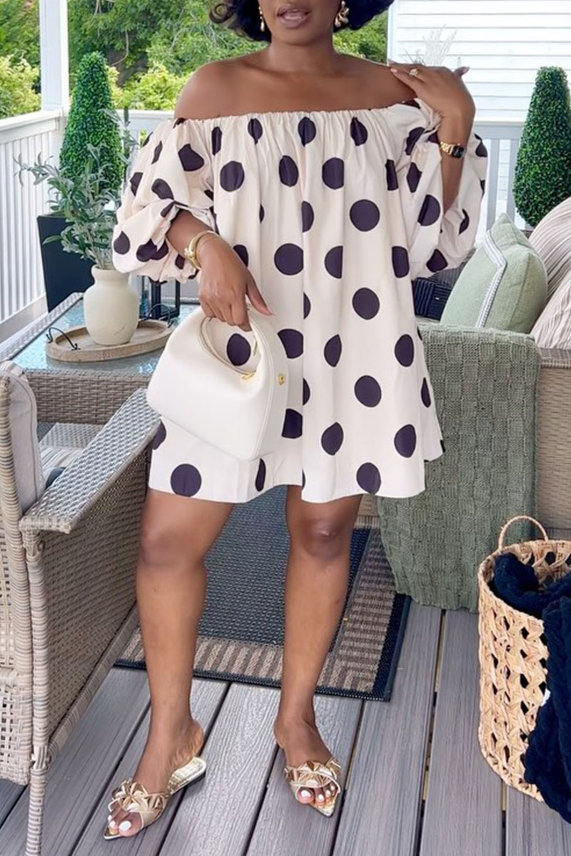 Wholesale Casual Polka Dot Print Square Neck Hubble-Bubble Sleeve ...