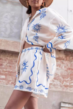 Casual Animal Print Turndown Collar Long Sleeve Blouse Pocket Shorts Vacation Two Pieces Shirt Short Set
