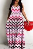 Sexy Graphics Print Backless Spaghetti Strap Floor Length Long Baggy Vacation Maxi Slip Dresses