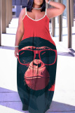 Sexy Graphics Print Backless Sleeveless Spaghetti Strap Floor Length Long Baggy Vacation Maxi Slip Dresses
