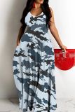 Sexy Graphics Print Backless Spaghetti Strap Floor Length Long Baggy Vacation Maxi Slip Dresses