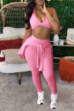 Sportwear Casual  Zipper Collar Long Sleeve Halter Crop Tops And Skinny Pants Two Pieces Trouser Sets