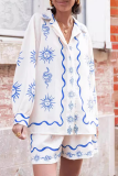Casual Animal Print Turndown Collar Long Sleeve Blouse Pocket Shorts Vacation Two Pieces Shirt Short Set