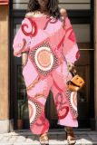Casual Graphics Print Off Shoulder Long Sleeve Vacation Harem Jumpsuits