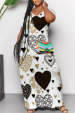 Casual Love Print V Neck Short Sleeve Floor Length Baggy Vacation Maxi T-shirt Dresses