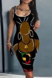 Casual Graphics Print Basic U Neck Sleeveless Vest Bodycon Midi Tank Dresses