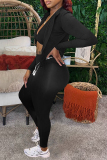 Sportwear Casual  Zipper Collar Long Sleeve Halter Crop Tops And Skinny Pants Two Pieces Trouser Sets