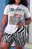 Casual Graphics Print O Neck Short Sleeve Oversize T-shirt And Shorts Two Pieces Shorts Sets
