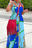 Sexy Graphics Print Backless Sleeveless Spaghetti Strap Floor Length Long Baggy Vacation Maxi Slip Dresses