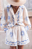 Casual Animal Print Turndown Collar Long Sleeve Blouse Pocket Shorts Vacation Two Pieces Shirt Short Set