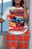 Casual Graphics Print O Neck Short Sleeve Oversize T Shirt And Shorts Sportwear Matching Short Set