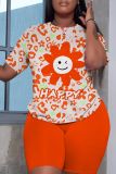 Casual Graphics Print O Neck Short Sleeve Oversize T Shirt And Shorts Sportwear Matching Short Set