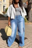 Casual High Waist Distressed Wide Leg Flowy Pants Palazzo Denim Jeans