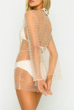 Sexy Beading Decor See-Through Cardigan Cover Up Beach Vacation Swimwears