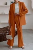 Formal Turn-back Collar Long Sleeve Blazer And Straight Leg Pants Office Lady Two Pieces Suit Set