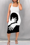 Casual Graphics Print U Neck Sleeveless Bodycon Midi Tank Dresses