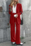 Formal Turn-back Collar Long Sleeve Blazer And Straight Leg Pants Office Lady Two Pieces Suit Set