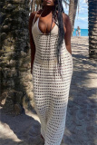 Sleeveless Backless Spaghetti Strap Bikini Sets Hollow Out See-Through Beach Vacation Crochet Dresses Cover Up Swimwear