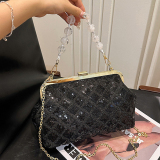Sequins Elegant Ombre Pu Circular Handbag With Zipper Closure And Hidden Pocket, Long Shoulder Strap Chains Bags