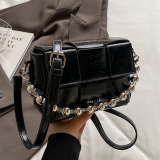 Casual Chain Flap Decor Woven Plaid Crossbody Mini Square Bag