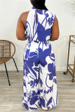Casual Floral Print Turtleneck Sleeveless Pocket Tank Crop Tops And Wide Leg Pants Vacation Two Pieces Palazzo Pants Set