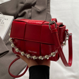 Casual Chain Flap Decor Woven Plaid Crossbody Mini Square Bag