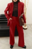 Formal Turn-back Collar Long Sleeve Blazer And Straight Leg Pants Office Lady Two Pieces Suit Set