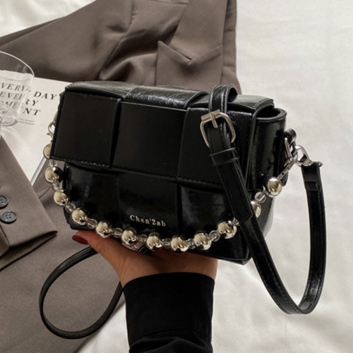 Casual Chain Flap Decor Woven Plaid Crossbody Mini Square Bag
