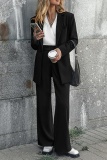 Formal Turn-back Collar Long Sleeve Blazer And Straight Leg Pants Office Lady Two Pieces Suit Set