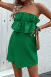 Sexy Sleeveless Strapless Ruffle Trim Zipper Irregular Hem Vacation Tube Rompers
